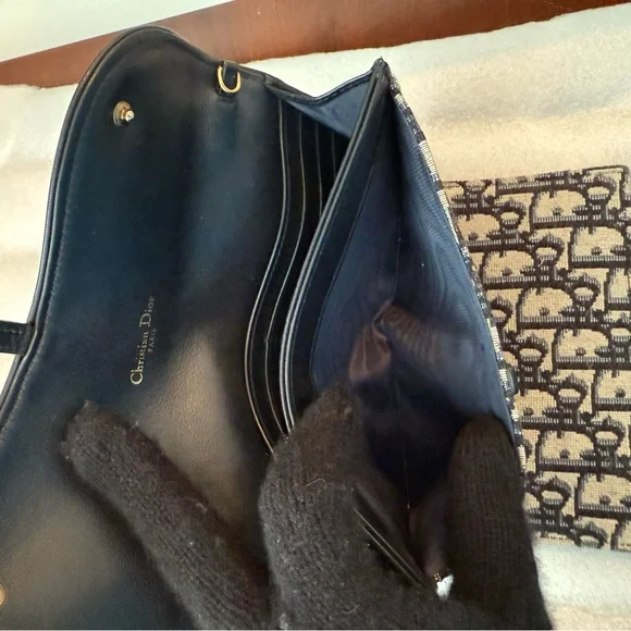 SOLD 🎉 Blue Christian Dior Oblique Jacquard Saddle Pouch with Chain WOC - Picture 11 of 14